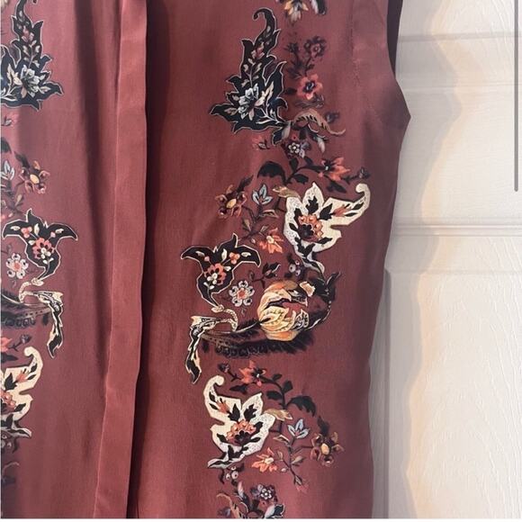 All Saints Brown Floral Embroidered Silk Mini Dress - Picture 3 of 6